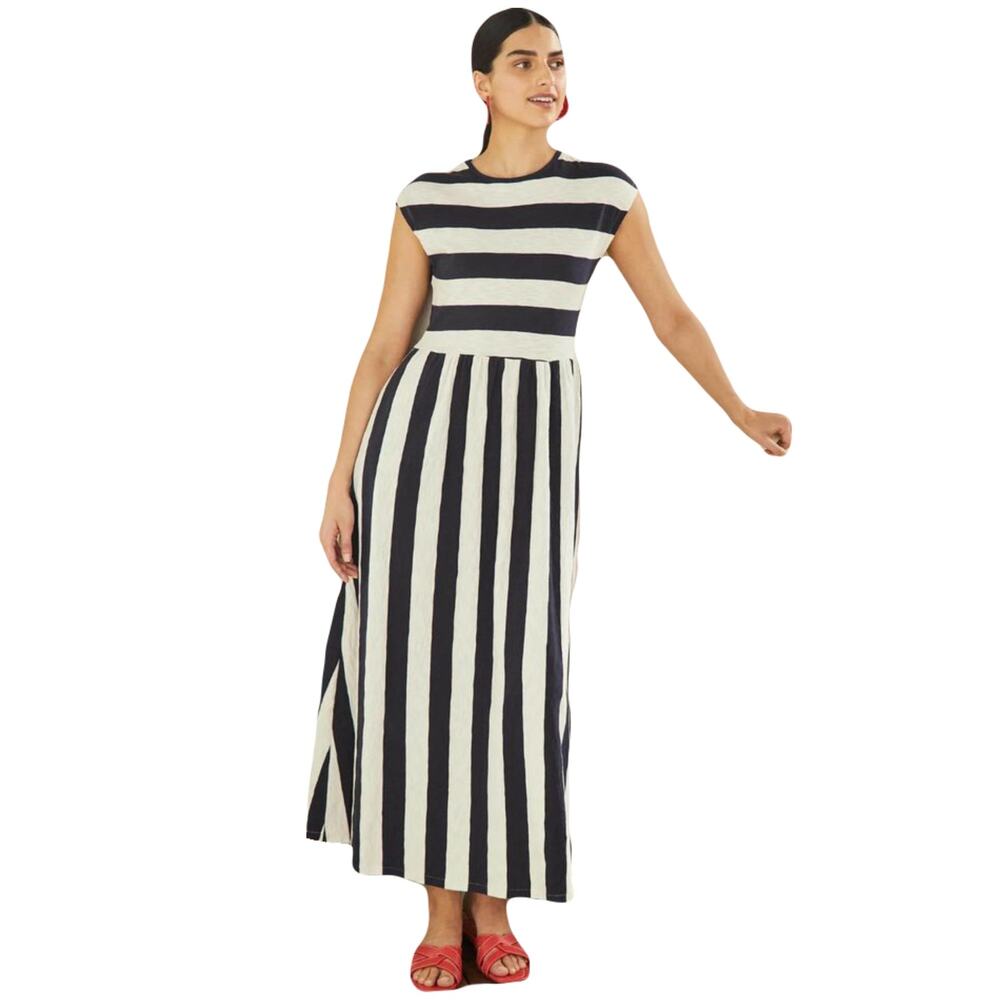 NWOT BODEN Dress 10P Maxi Midi Striped A-Line Pocket Short Sleeve Cotton